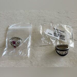 Paparazzi Stretch Ring Bundle 2x Statement Rings Pink Rhinestone & Black Enamel